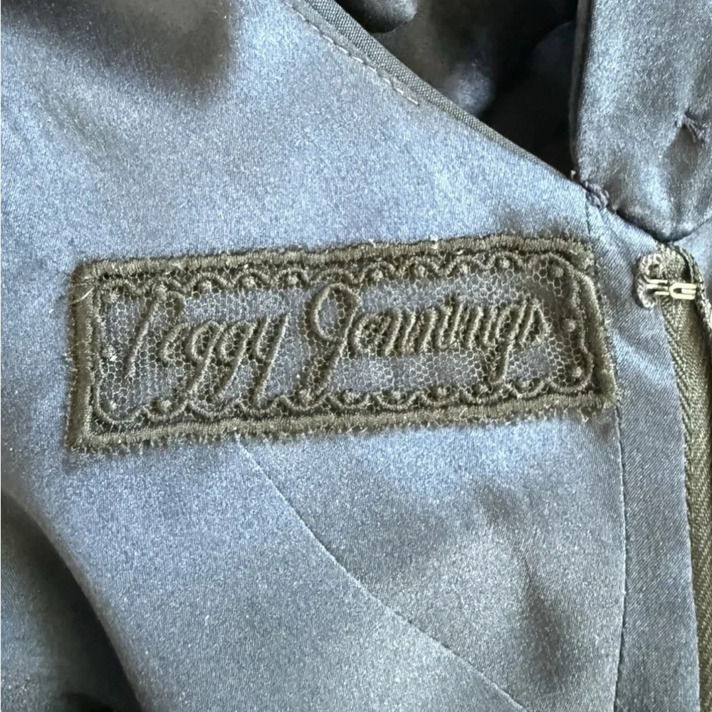 Peggy Jennings Navy Satin Midi Dress with Lace Sides - size Small - Picture 6 of 6